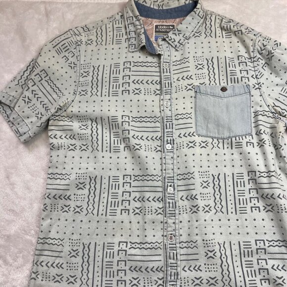 Modern Amusement Button Up Shirt Mens XL Blue Short Sleeve 100% Cotton FAIR‎ - Picture 15 of 15